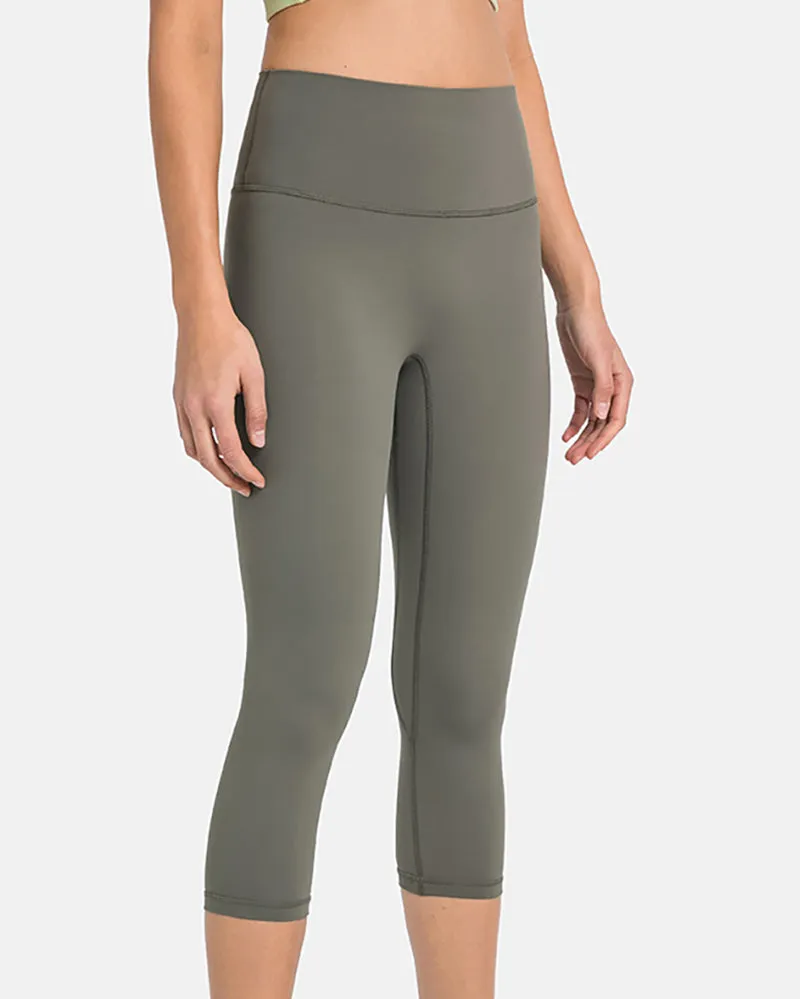 Women High Waist Solid Color 7 Point Leggings 4-12