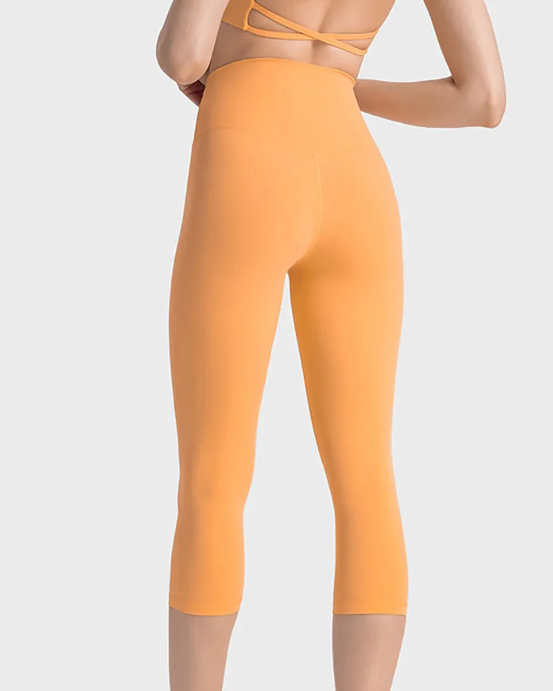 Women High Waist Solid Color 7 Point Leggings 4-12