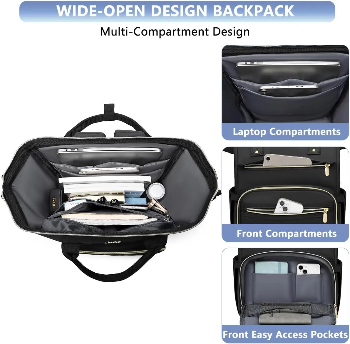 Women Laptop Backpack Teacher Bags: 17.3 Inch Nurse Computer Backpack with USB Port Work Bag Stylish Travel Daypack Bookbag Waterproof for Business Woman Gifts BLACK