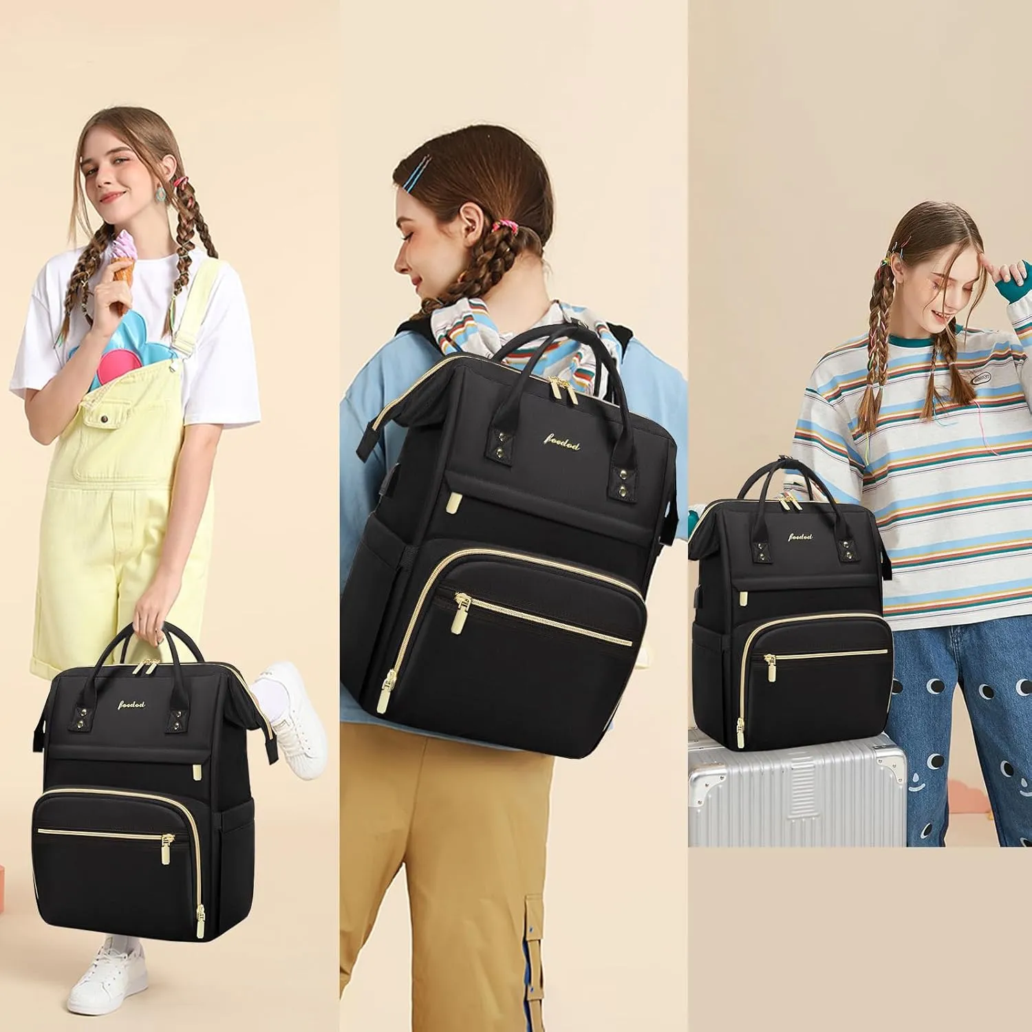 Women Laptop Backpack Teacher Bags: 17.3 Inch Nurse Computer Backpack with USB Port Work Bag Stylish Travel Daypack Bookbag Waterproof for Business Woman Gifts BLACK