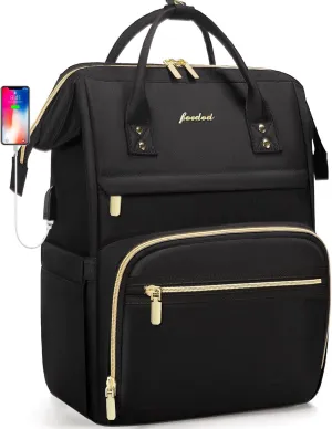 Women Laptop Backpack Teacher Bags: 17.3 Inch Nurse Computer Backpack with USB Port Work Bag Stylish Travel Daypack Bookbag Waterproof for Business Woman Gifts BLACK