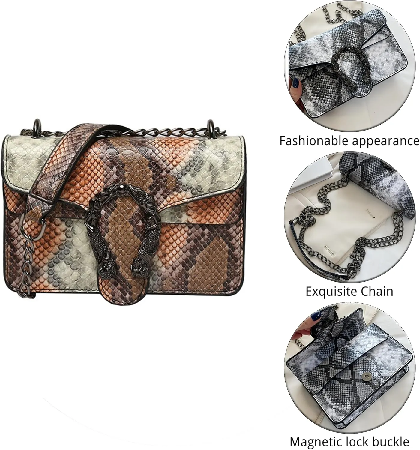 Women Leather Crossbody Purse Bags,Fashion Snake Printed Leather Shoulder Bags,Small Clutch Bags