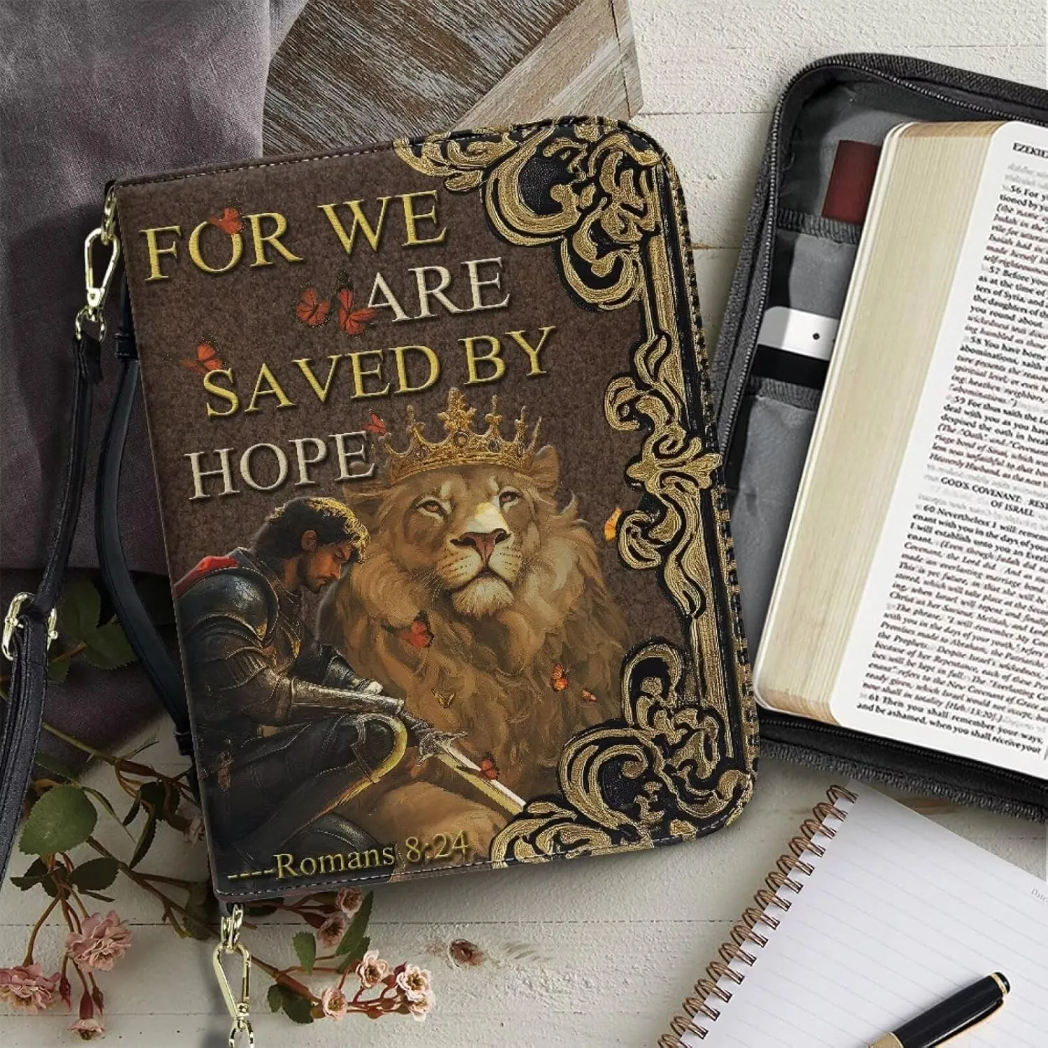 Women Men Bible Cover with Adjustable Strap Shoulder Strap Bag Bible Carrying Case for Church Services Bible Case