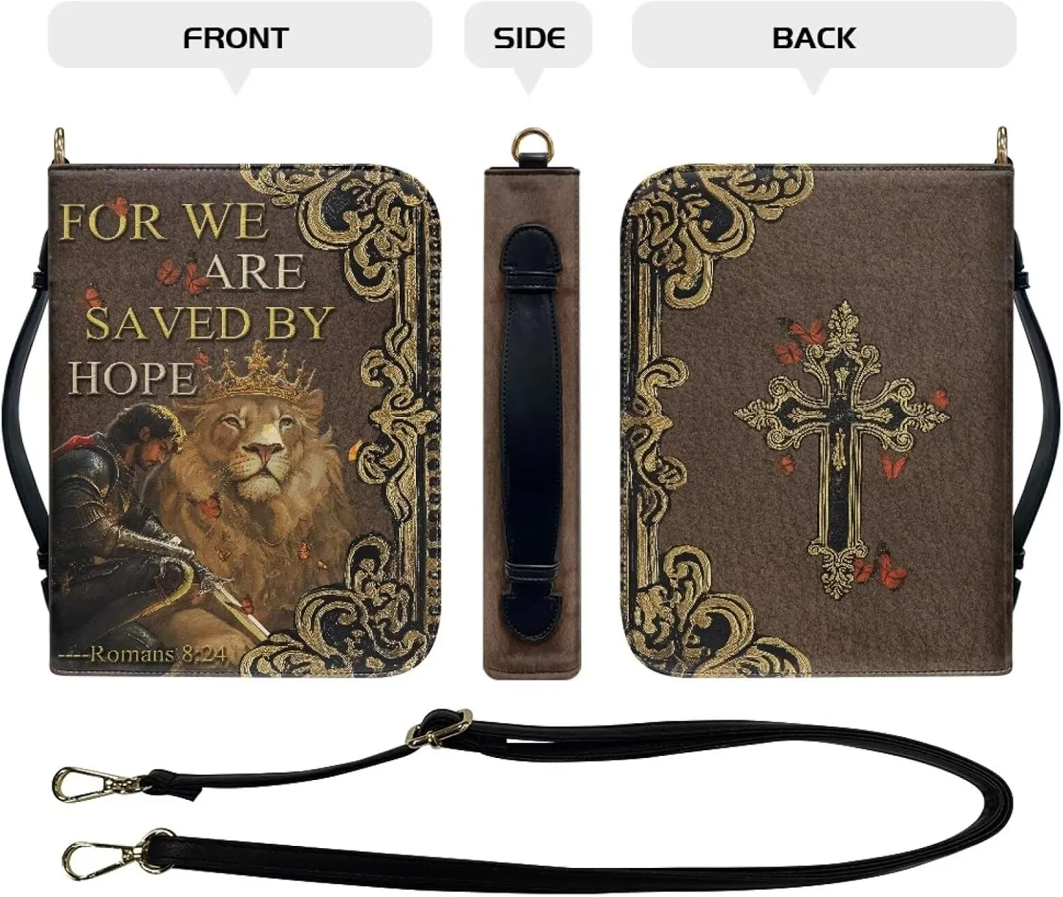 Women Men Bible Cover with Adjustable Strap Shoulder Strap Bag Bible Carrying Case for Church Services Bible Case