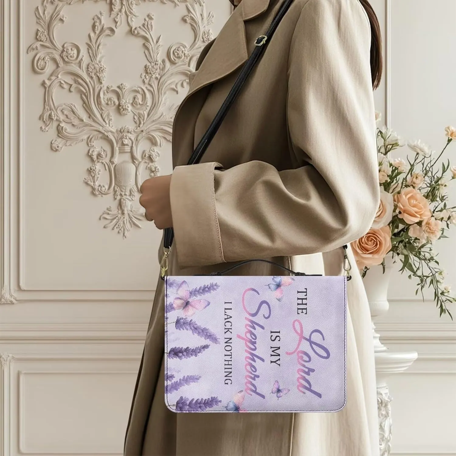 Women Men Bible Cover with Adjustable Strap Shoulder Strap Bag Bible Carrying Case for Church Services