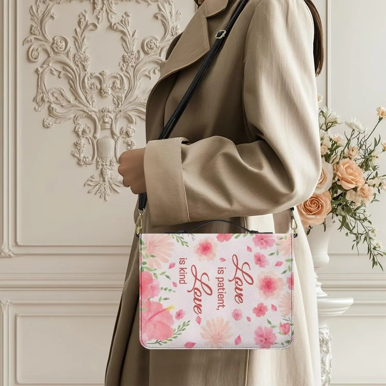 Women Men Bible Cover with Adjustable Strap Shoulder Strap Bag Bible Carrying Case for Church Services