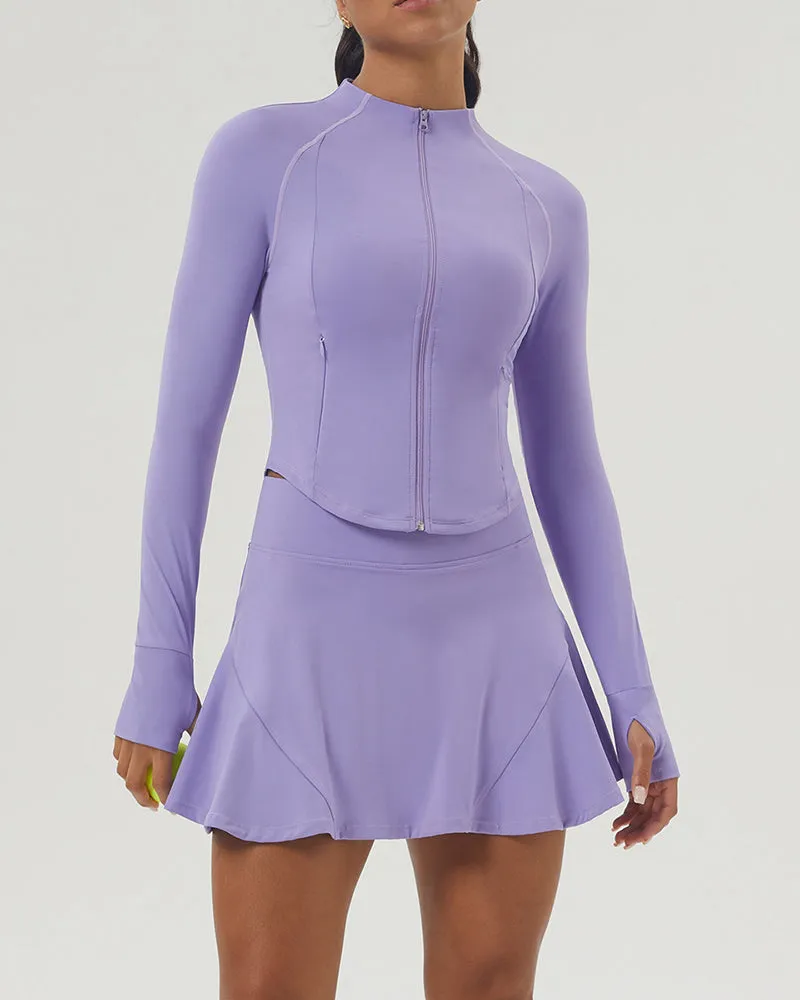 Women New Sports Long Sleeve Zipper Coat Tennis Skirt Two Piece Sets S-XL