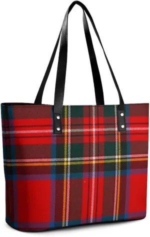 Women Red Plaid European Western Culture Inspired Abstract Irish Pattern Vintage Classical Design Purses Multifunction Handbags Top Handle Satchel Shoulder Bags Messenger Tote Bag for Ladies