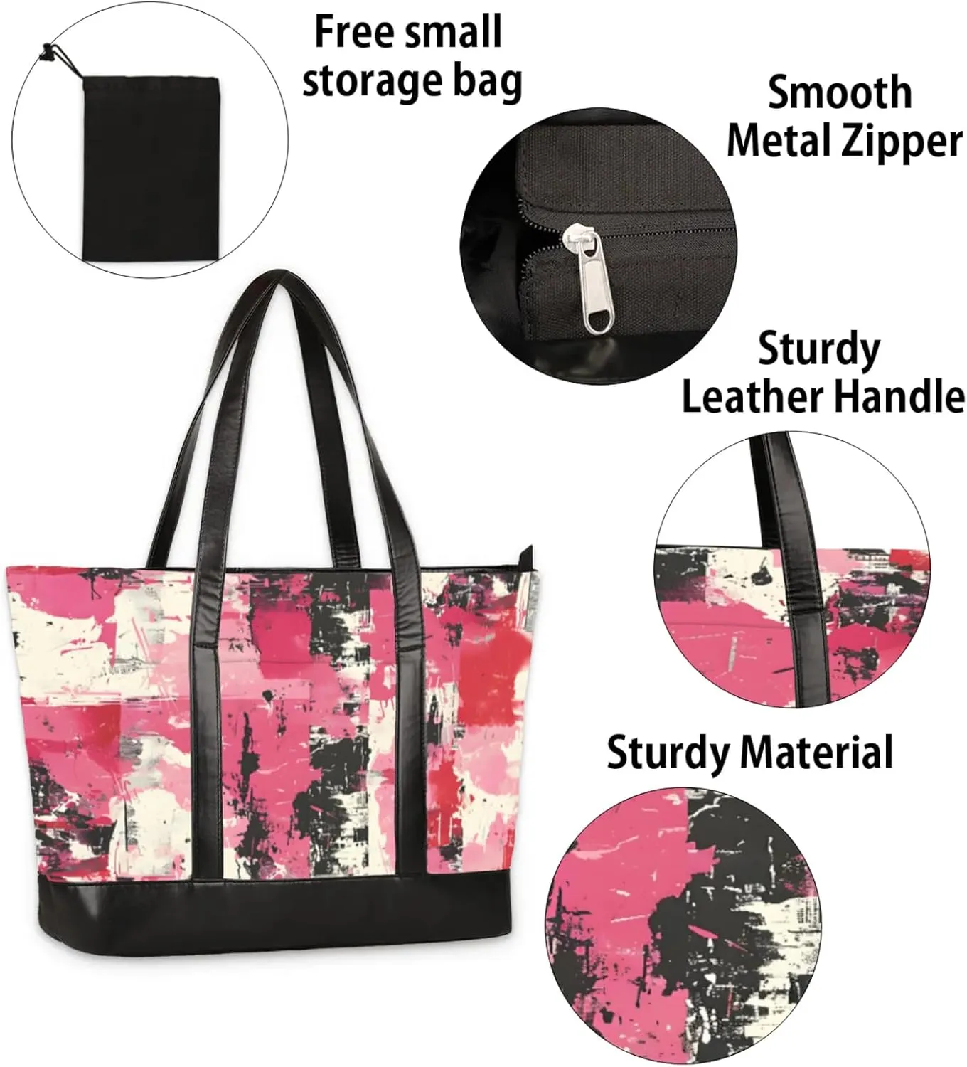 Women Tote Bag with Zipper, Shopper Handbag Travel Purse, PU Leather Laptop Tote Bags, Weekender Tote Bags