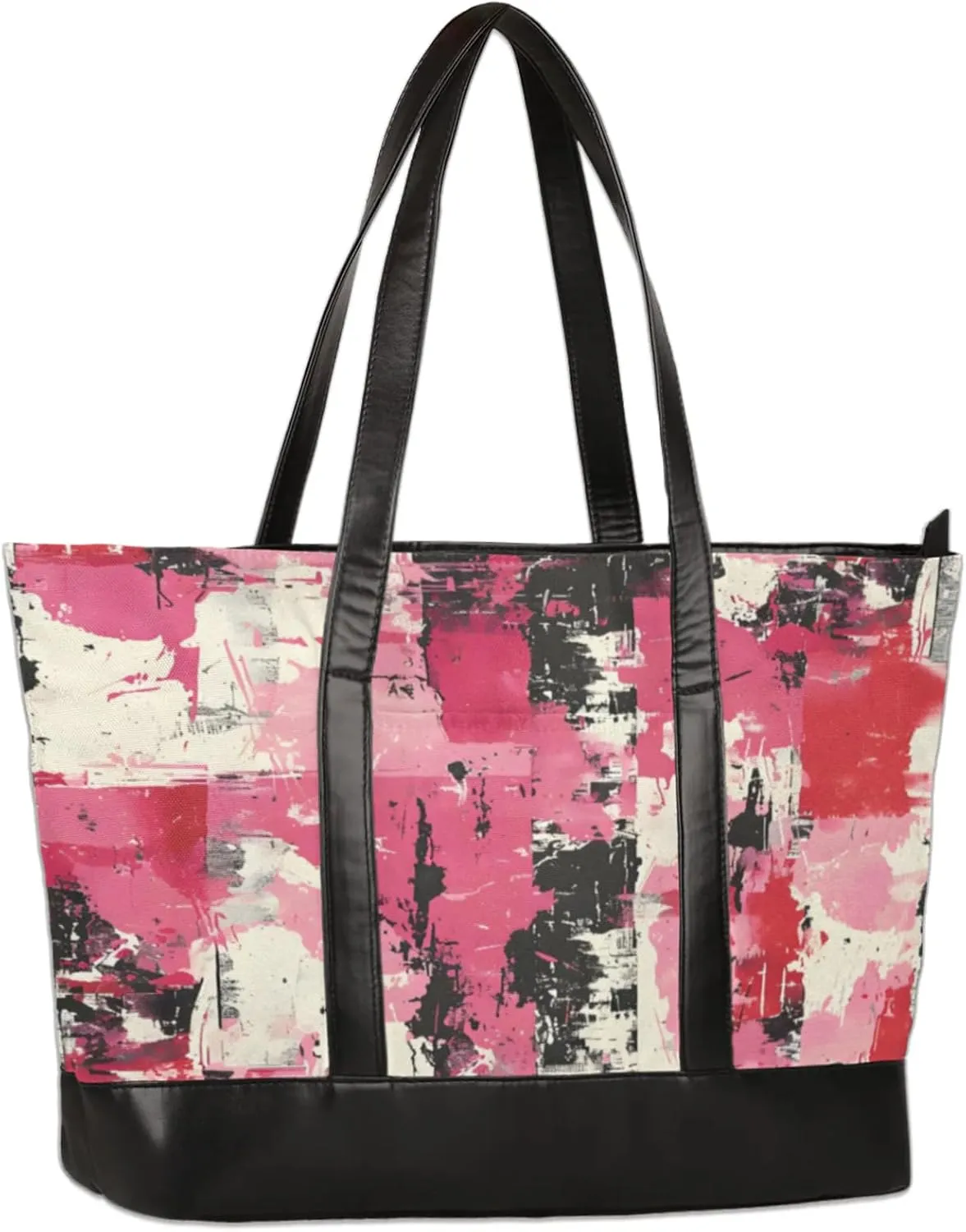 Women Tote Bag with Zipper, Shopper Handbag Travel Purse, PU Leather Laptop Tote Bags, Weekender Tote Bags