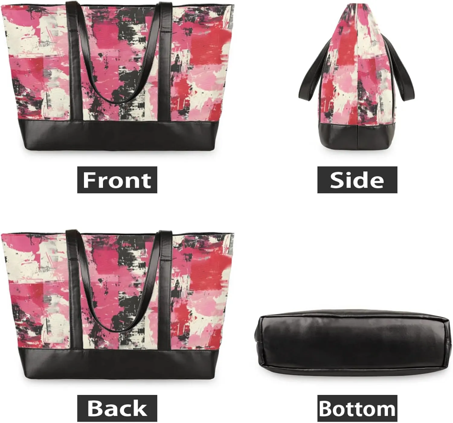 Women Tote Bag with Zipper, Shopper Handbag Travel Purse, PU Leather Laptop Tote Bags, Weekender Tote Bags