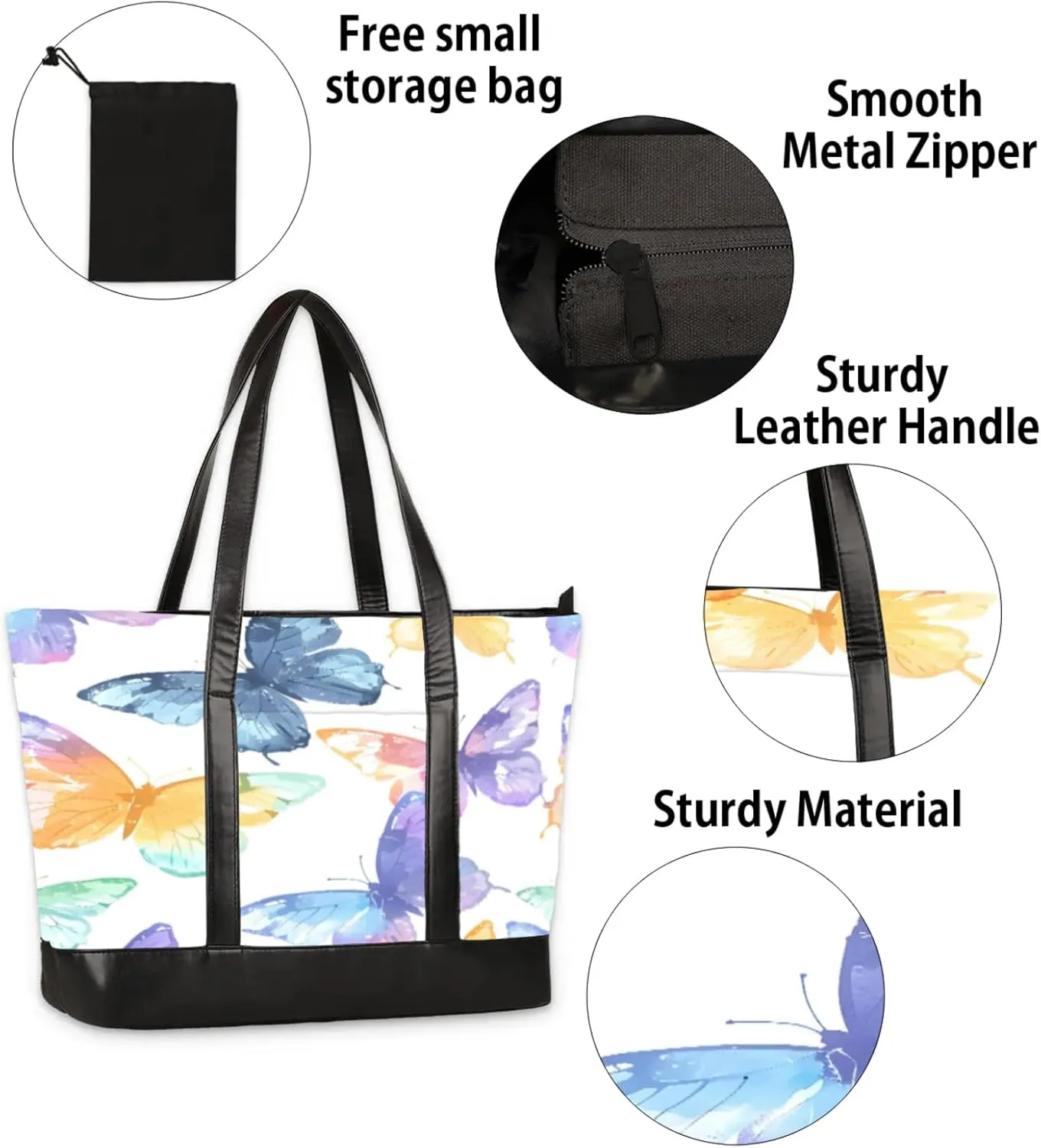 Women Tote Bag with Zipper, Shopper Handbag Travel Purse, PU Leather Laptop Tote Bags, Weekender Tote Bags