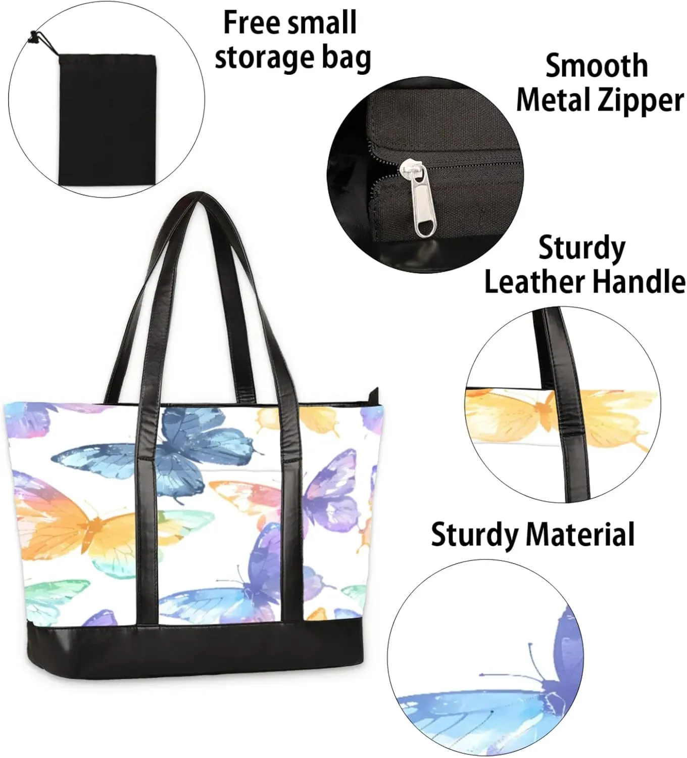 Women Tote Bag with Zipper, Shopper Handbag Travel Purse, PU Leather Laptop Tote Bags, Weekender Tote Bags
