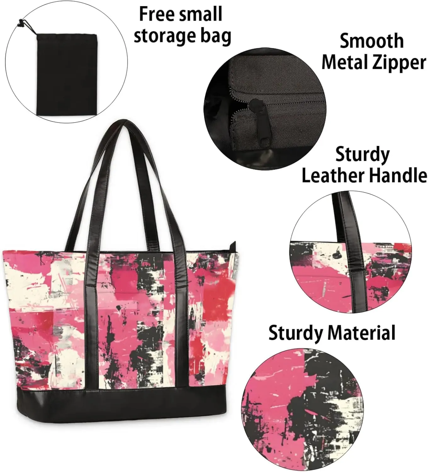 Women Tote Bag with Zipper, Shopper Handbag Travel Purse, PU Leather Laptop Tote Bags, Weekender Tote Bags