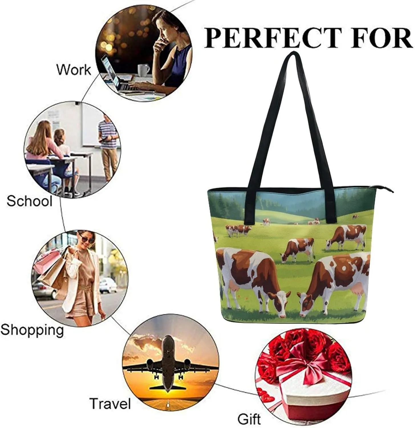 Women Tote Bags Casual Handbags PU Leather Shoulder Travel Bag