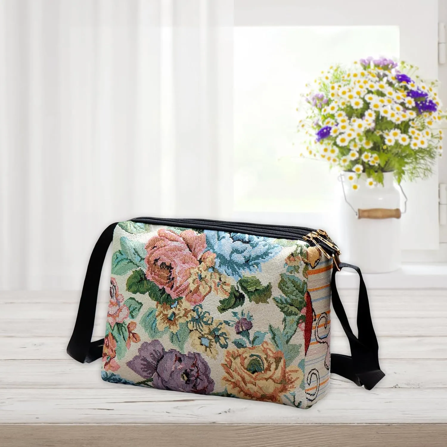 Women Vintage Crossbody Bag Lightweight Butterfly/Floral Embroidery Shoulder Bag Handbag for Beach Vacation Travel