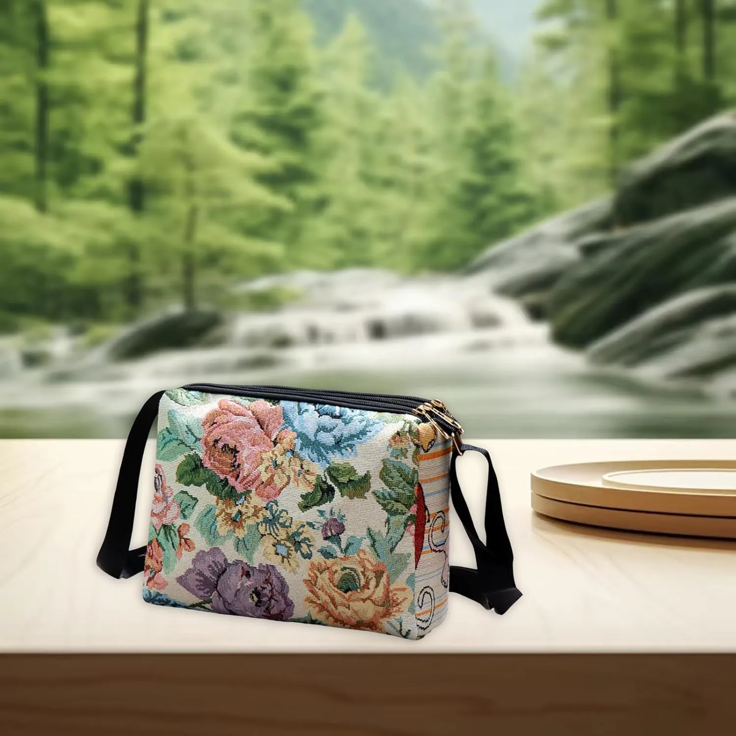 Women Vintage Crossbody Bag Lightweight Butterfly/Floral Embroidery Shoulder Bag Handbag for Beach Vacation Travel
