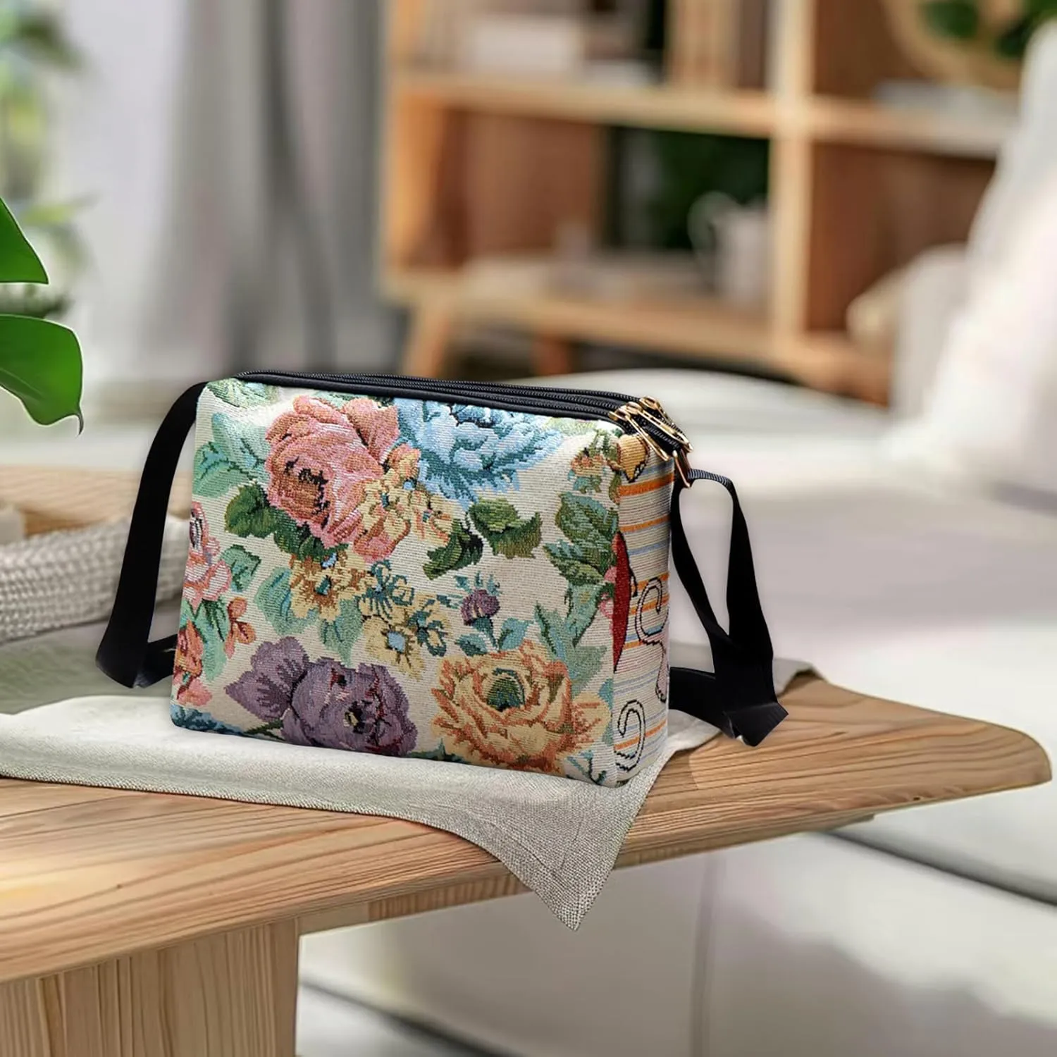 Women Vintage Crossbody Bag Lightweight Butterfly/Floral Embroidery Shoulder Bag Handbag for Beach Vacation Travel