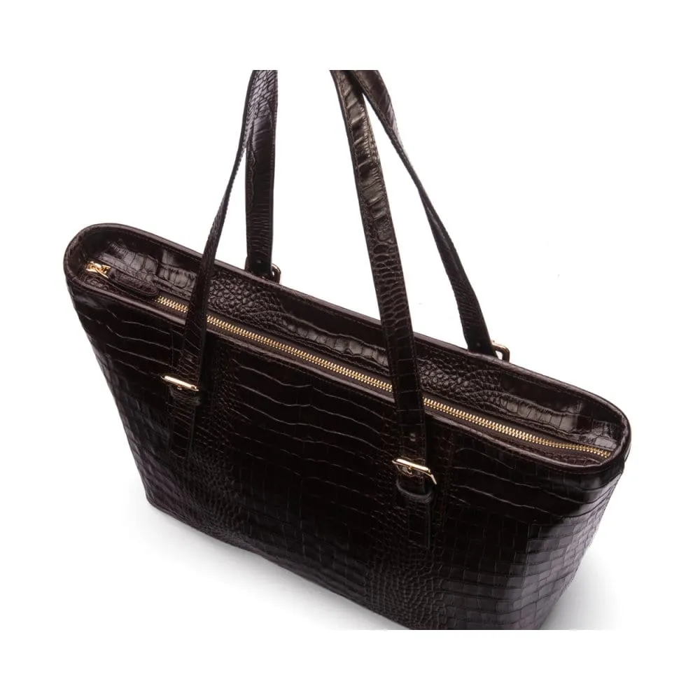 Women's 13" Laptop Workbag - Brown Croc-Effect