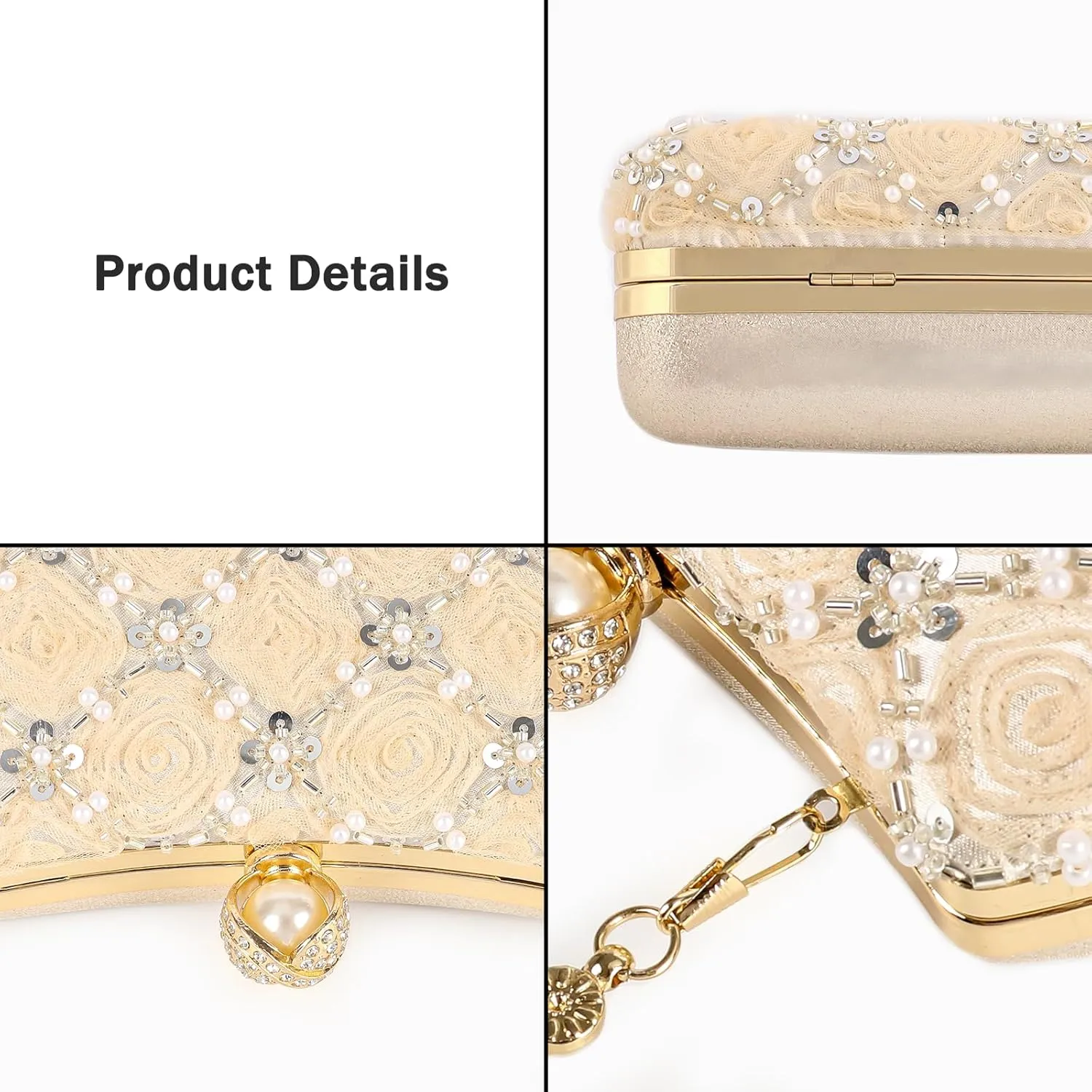 Womens 3D Rose Floral Clutch with Rhinestone Chain, Evening Handbag Purse Shoulder Crossbody Bag for Wedding Party Prom