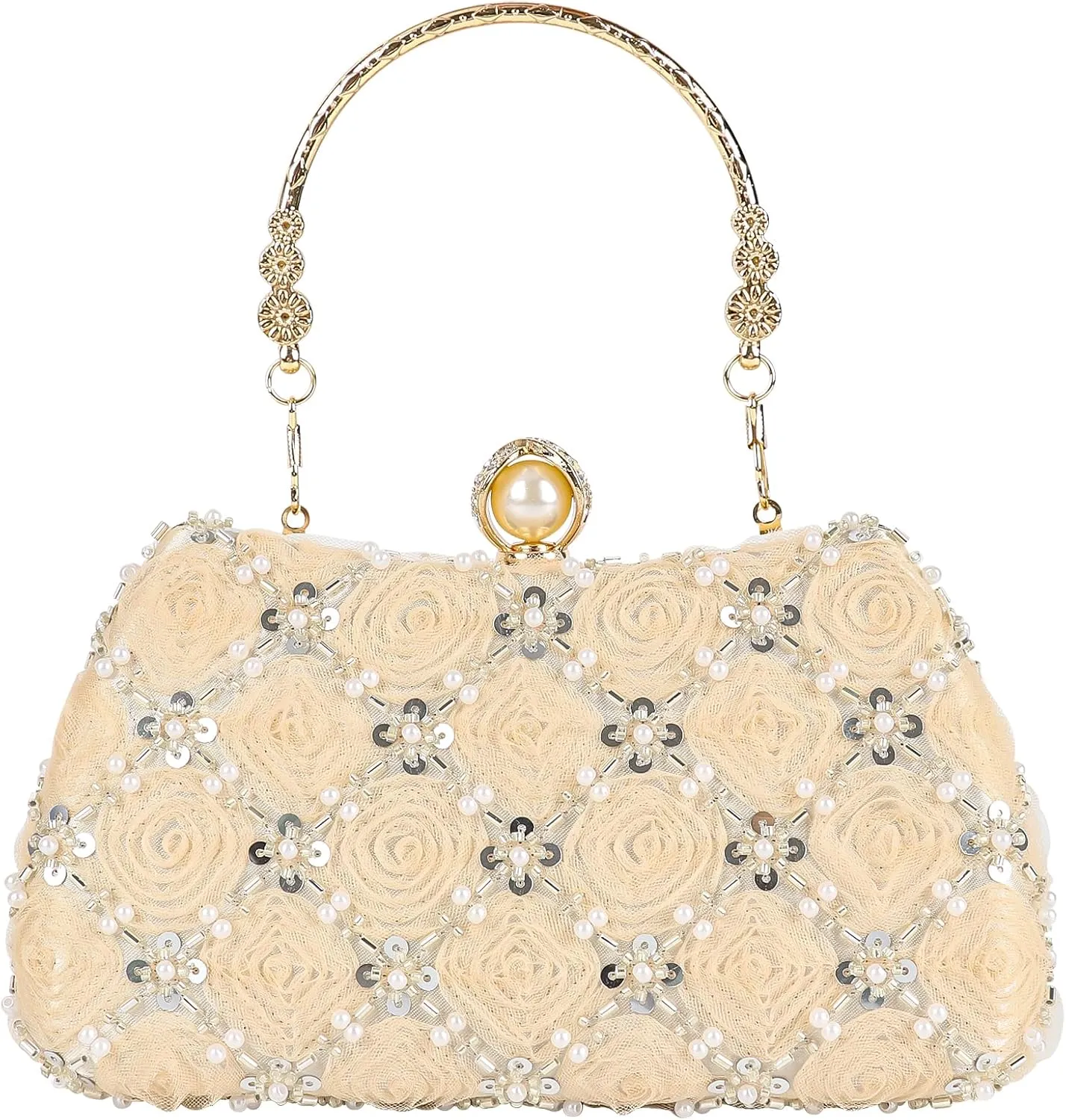 Womens 3D Rose Floral Clutch with Rhinestone Chain, Evening Handbag Purse Shoulder Crossbody Bag for Wedding Party Prom