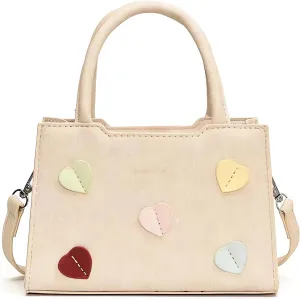 Women's Colorful Heart Handbags and Crossbody Bags,Female Purses Quilted Versatile Square Bags Satchel Bags Beige