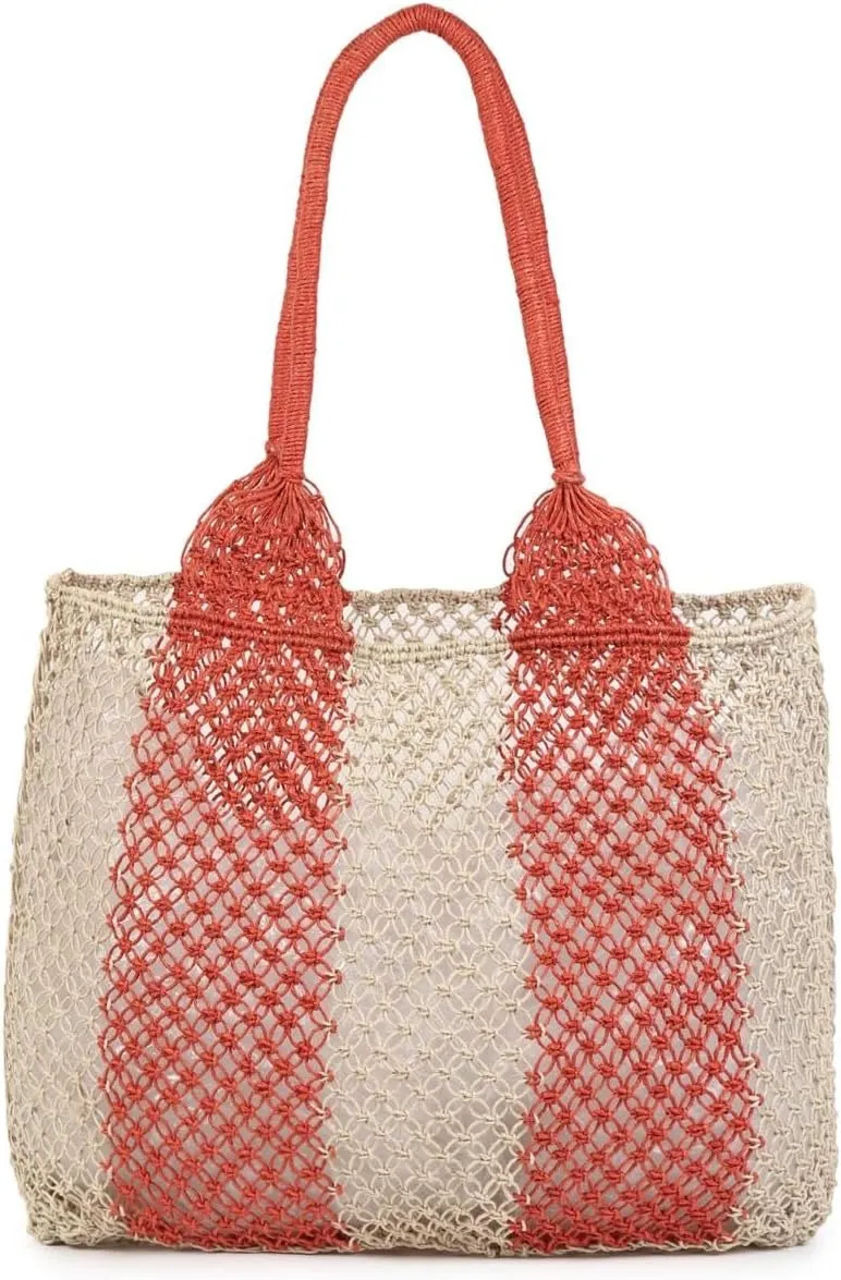 Women's Handmade Cotton Tote Bag – Bohemian Shoulder Bag, Spacious Hand-Crochet Vintage Knitted Shopping Bag