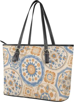 Womens Leather Tote Office Shoulder Bags, Cow Spots PU Leather Tote Bags Boho Shopping Carry Messenger Handbag