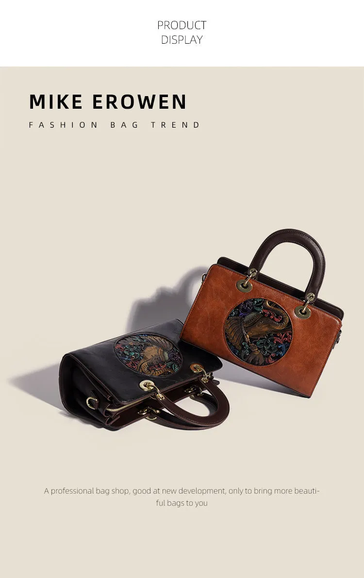 Women's Retro Leather Crossbody Bag - Carved and Embossed Hand Bag