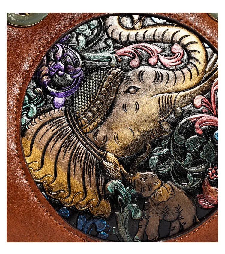 Women's Retro Leather Crossbody Bag - Carved and Embossed Hand Bag