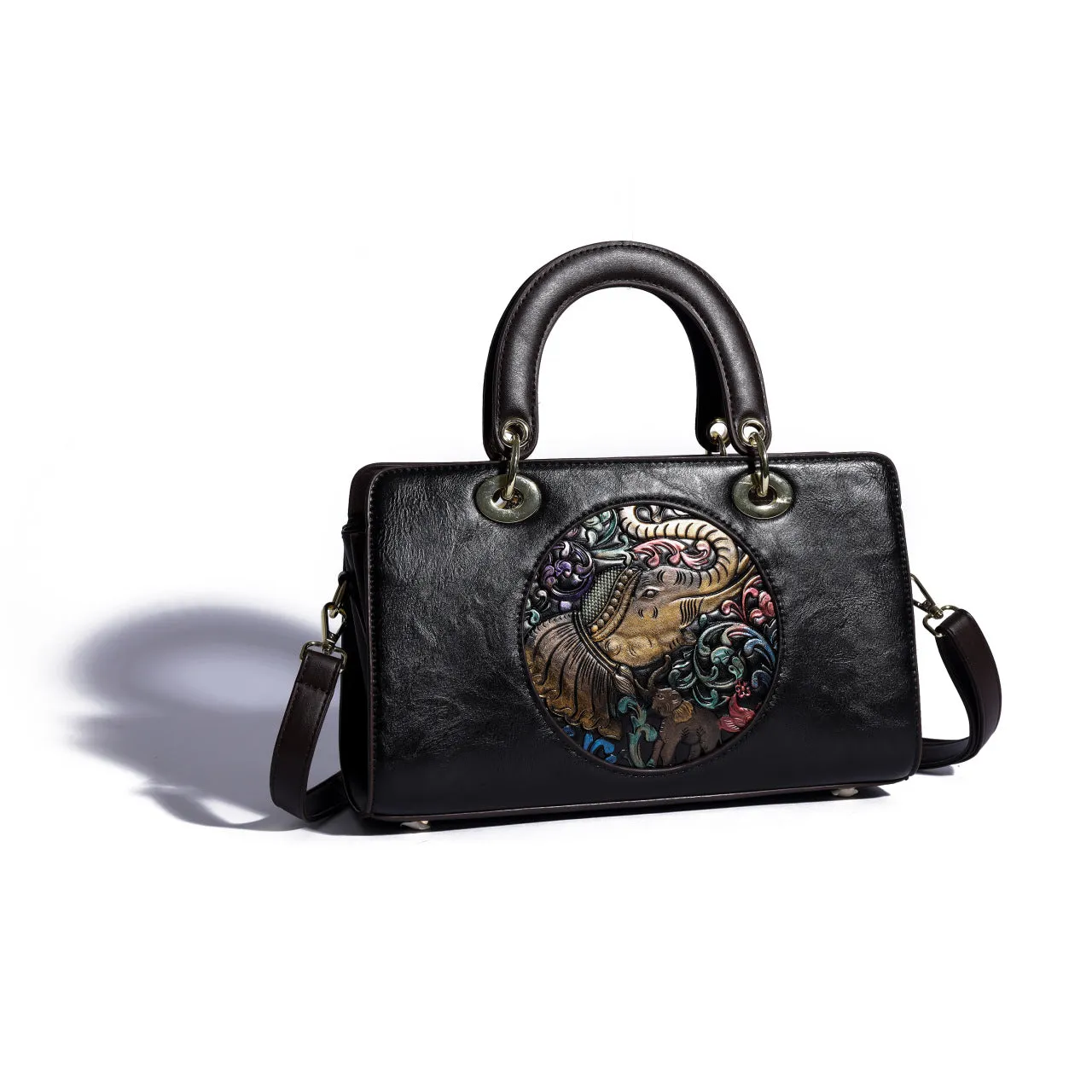 Women's Retro Leather Crossbody Bag - Carved and Embossed Hand Bag