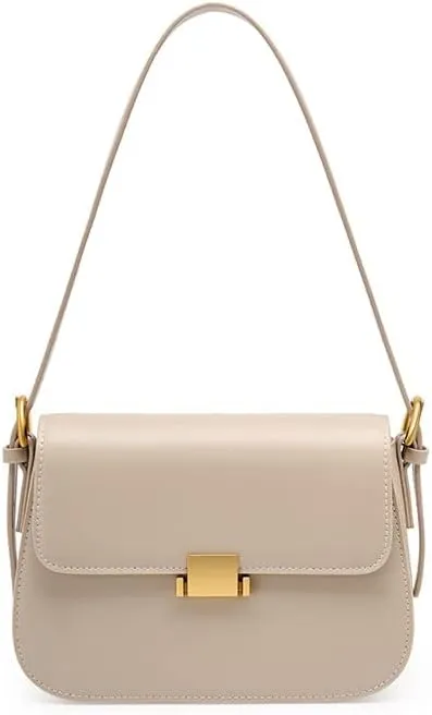 Women's Split Leather Flap Saddle Bags Buckle Shoulder Bags with Crossbody Strap (White)