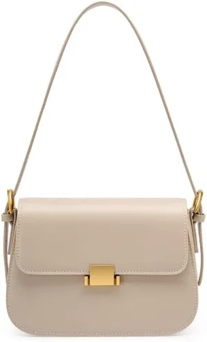 Women's Split Leather Flap Saddle Bags Buckle Shoulder Bags with Crossbody Strap (White)