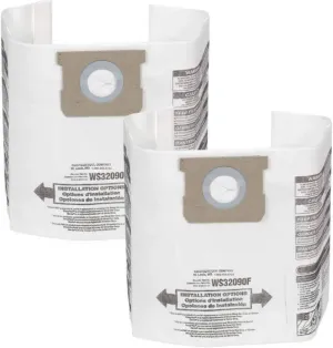 WORKSHOP Wet/Dry Vacs Filter Bags WS32090F Fine Dust Collection Shop Vacuum Bag (2 Dust Bags), Bag Filter Contains Debris for WORKSHOP 5-Gallon to 9-Gallon Wet Dry Shop Vacuum Cleaners
