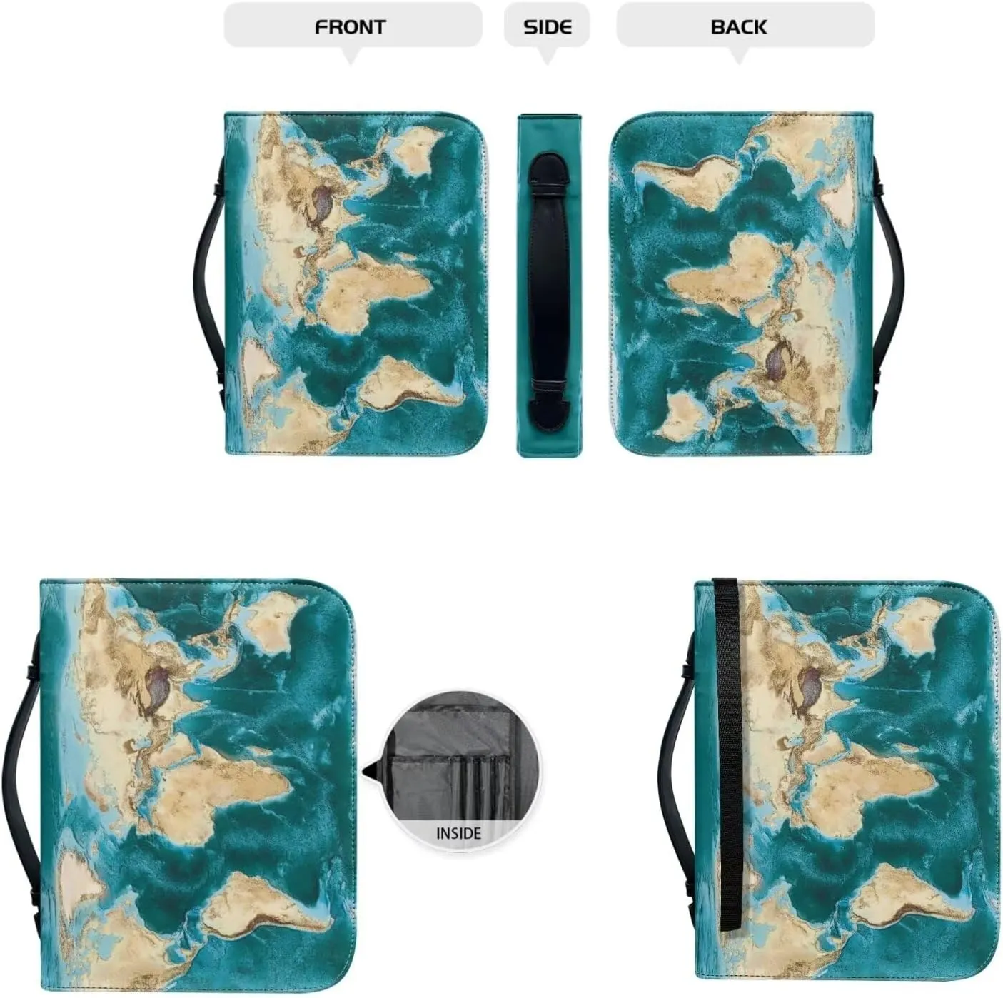 World Map Design Bible Cover Bible Case for Women PU Bible Bag with Bookmark Carrying Handle Bible Bag Set Book Cover