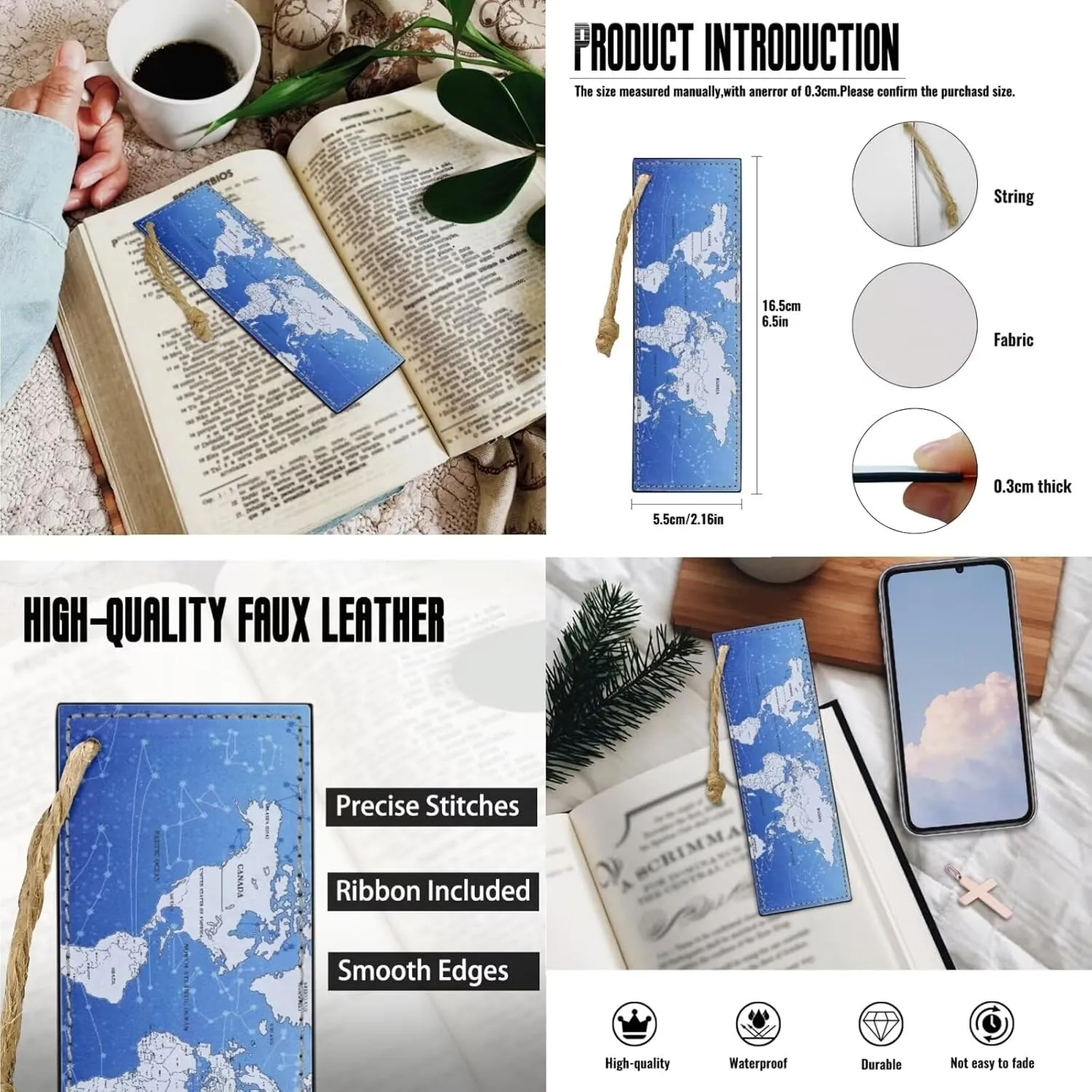 World Map Design Bible Cover Bible Case for Women PU Bible Bag with Bookmark Carrying Handle Bible Bag Set Book Cover