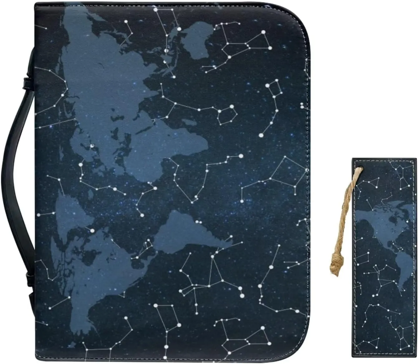 World Map Design Bible Cover Bible Case for Women PU Bible Bag with Bookmark Carrying Handle Bible Bag Set Book Cover