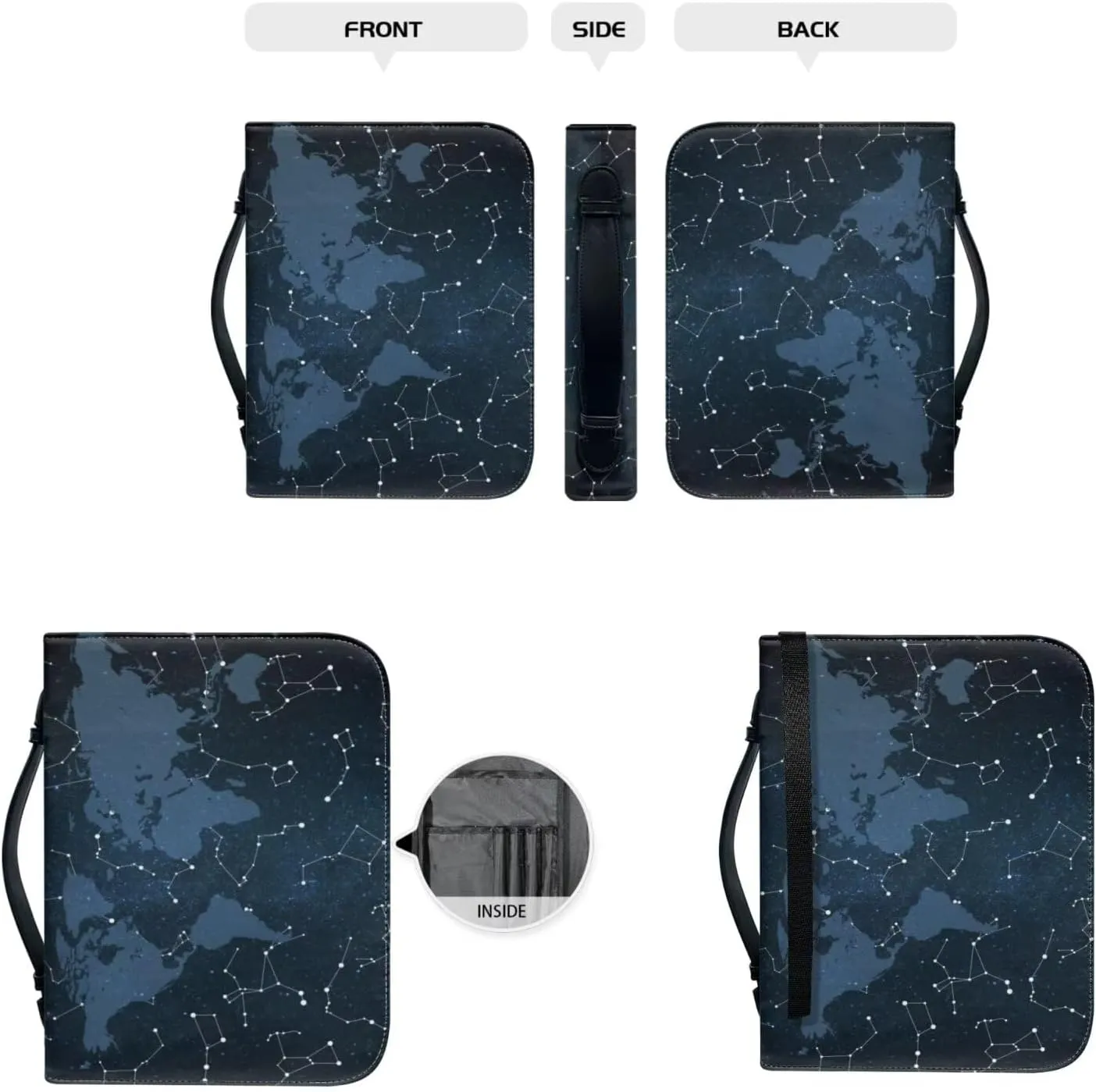 World Map Design Bible Cover Bible Case for Women PU Bible Bag with Bookmark Carrying Handle Bible Bag Set Book Cover