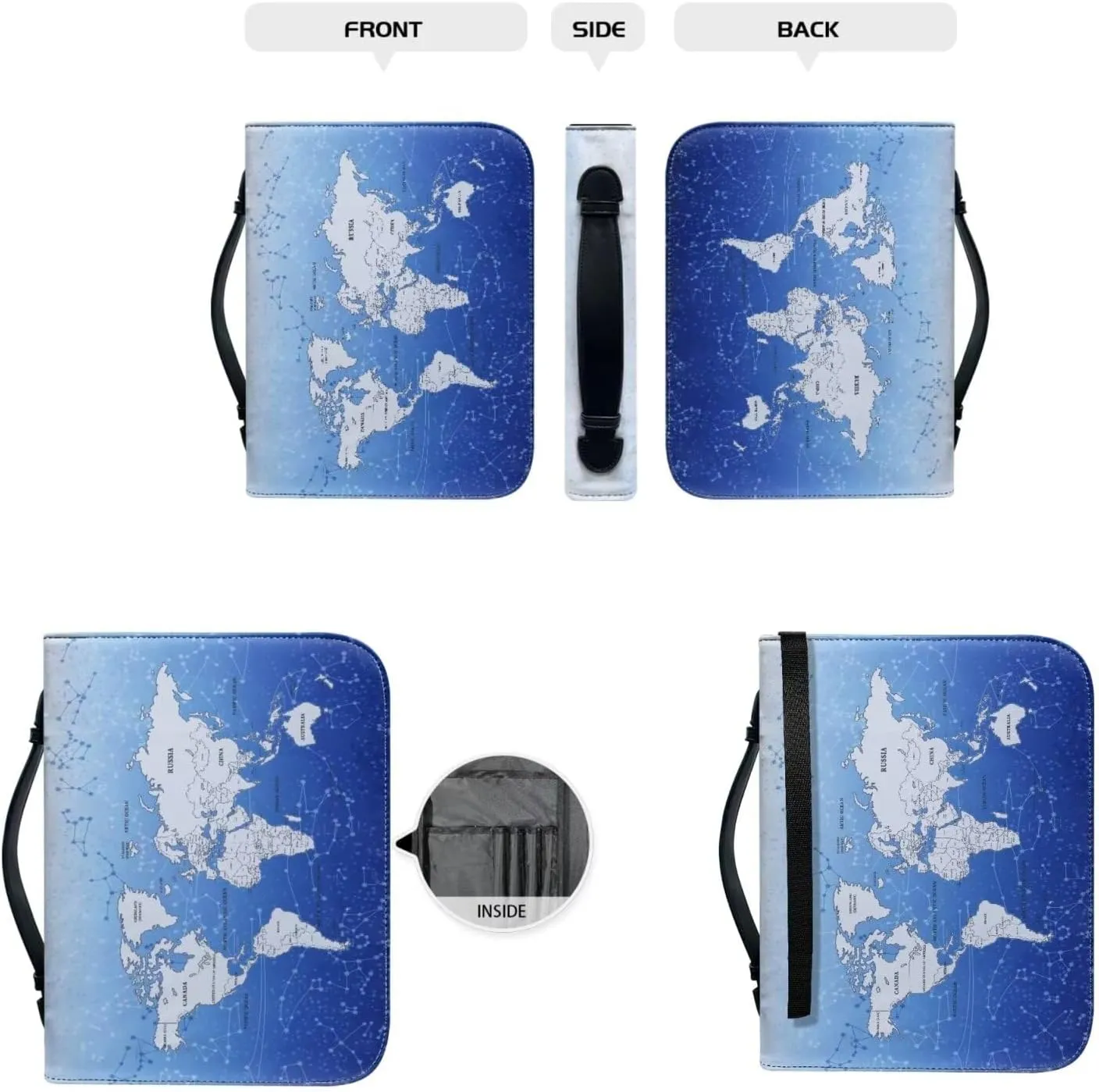 World Map Design Bible Cover Bible Case for Women PU Bible Bag with Bookmark Carrying Handle Bible Bag Set Book Cover