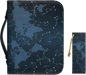 World Map Design Bible Cover Bible Case for Women PU Bible Bag with Bookmark Carrying Handle Bible Bag Set Book Cover