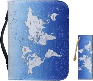 World Map Design Bible Cover Bible Case for Women PU Bible Bag with Bookmark Carrying Handle Bible Bag Set Book Cover