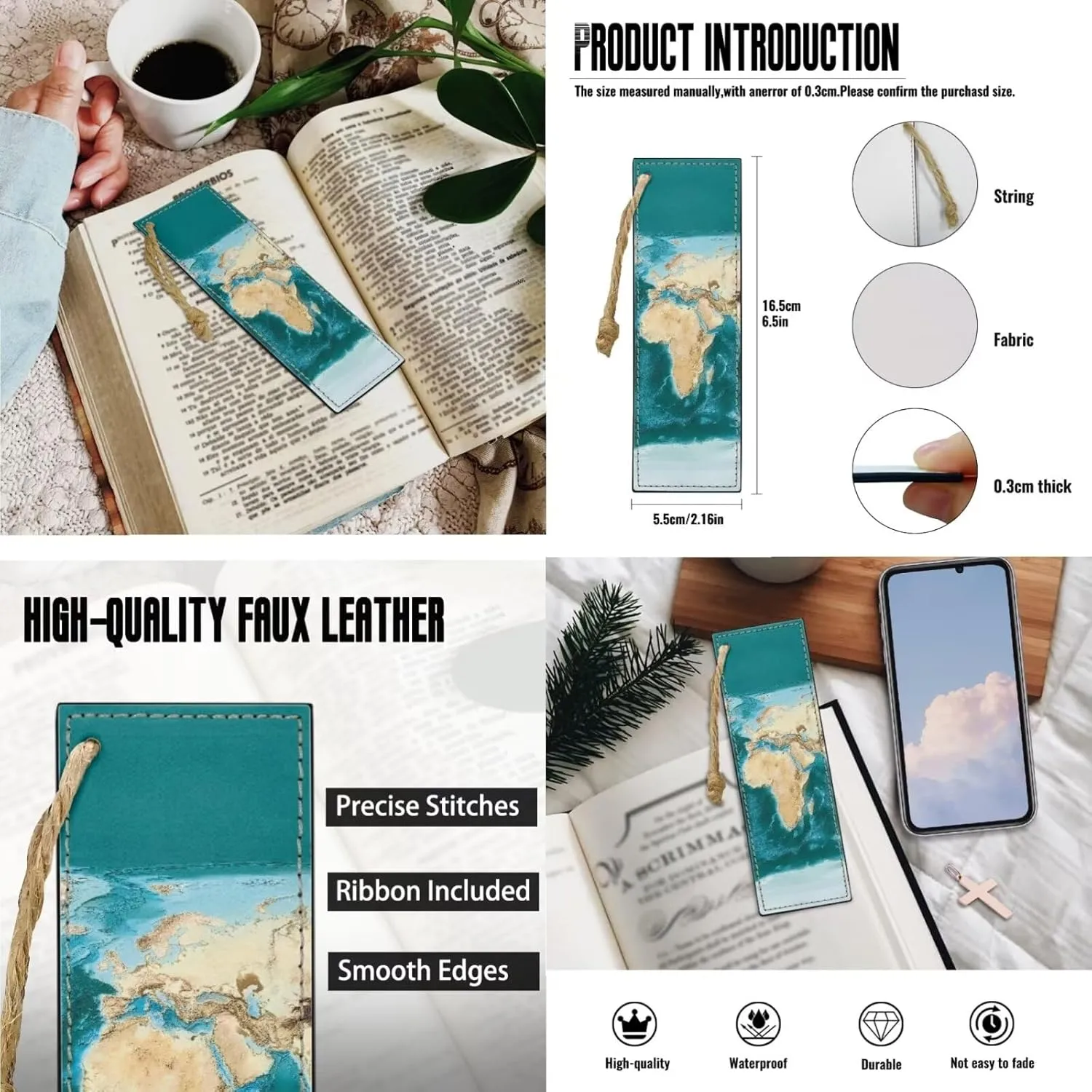 World Map Design Bible Cover Bible Case for Women PU Bible Bag with Bookmark Carrying Handle Bible Bag Set Book Cover
