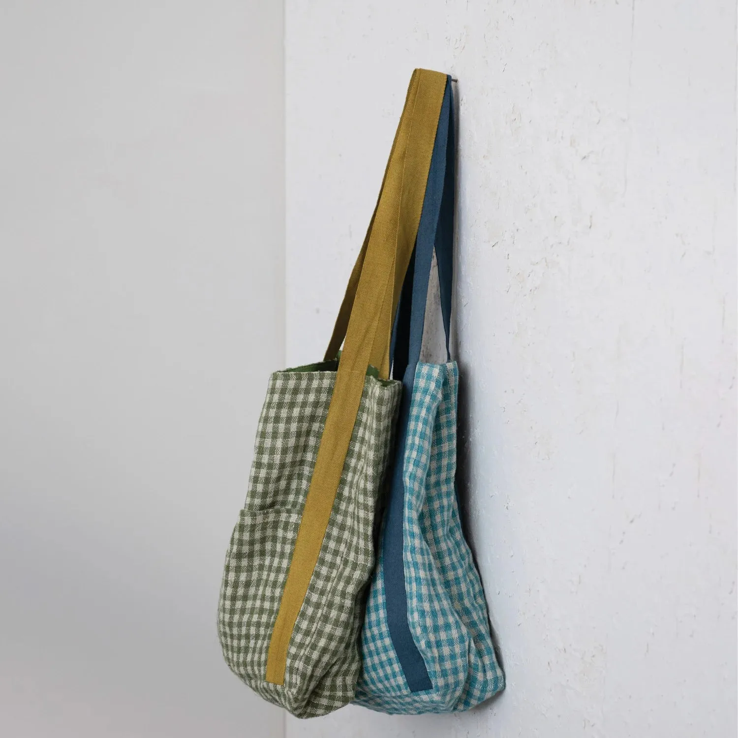 Woven Linen & Cotton Tote Bag w/ Pocket