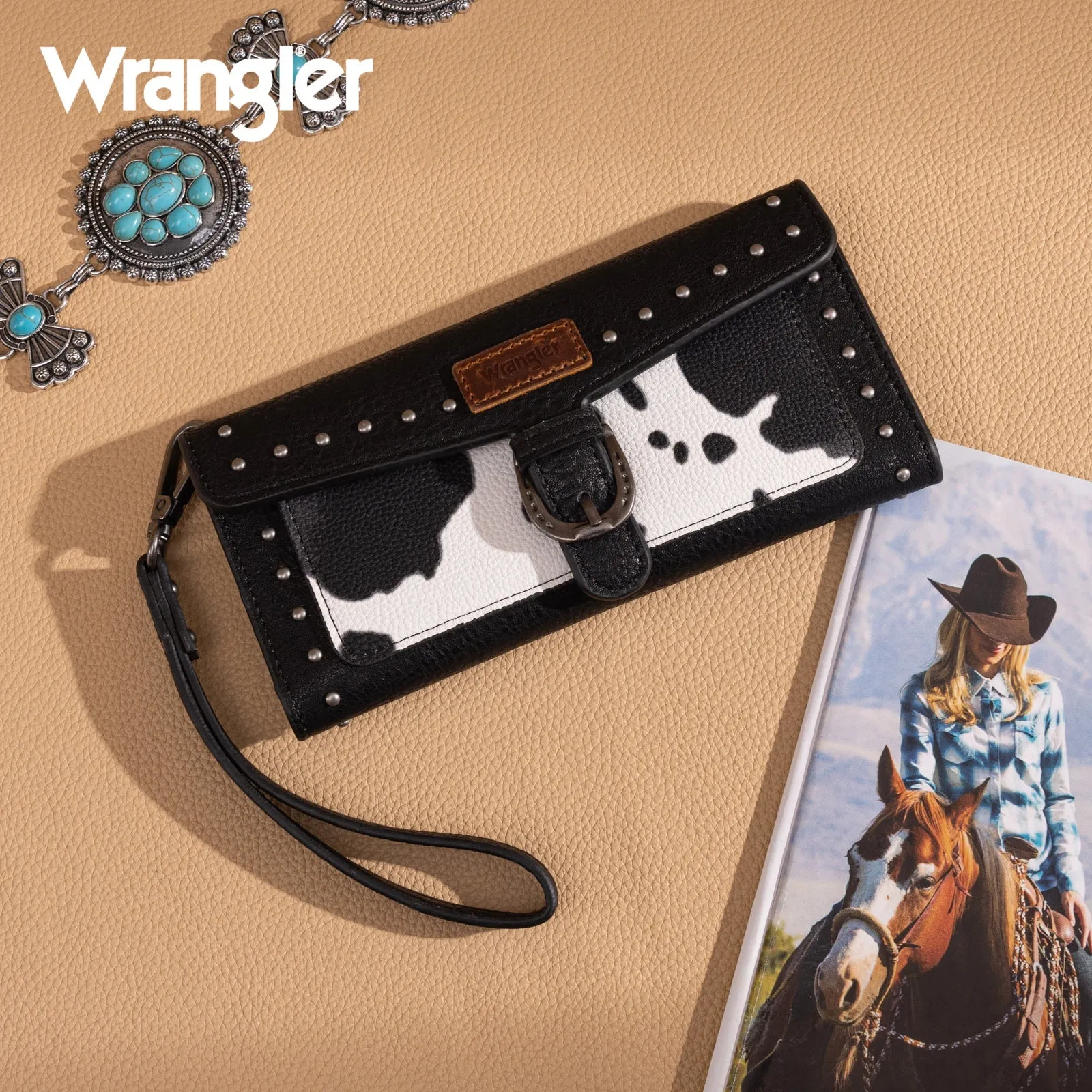Wrangler Cow Print Wallet/Wristlet- Black