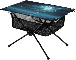 xigua Sea Under The Moon Folding Camping Table,Portable Camp Table with Carry Bag Beach Table Folding Table for Picnic, Camp,Party,Travel308