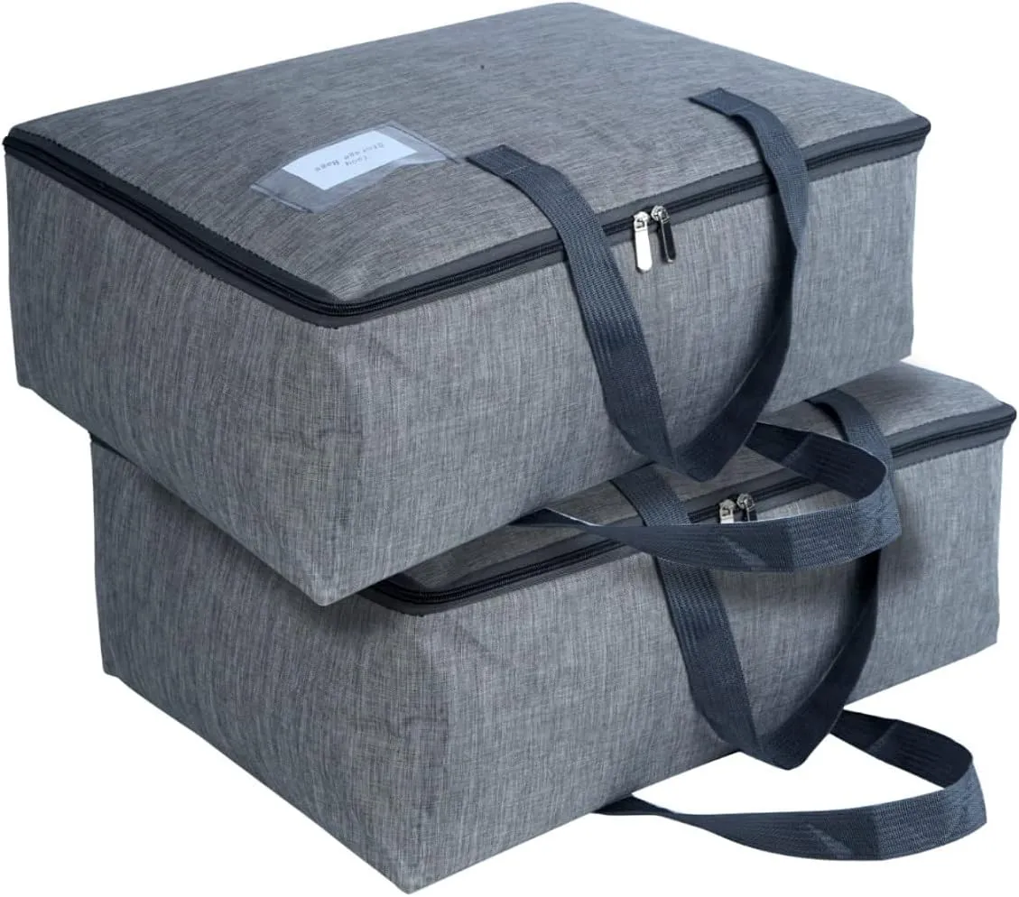 YACQ 2 Pack Large Moisture-Proof Storage Moving Travel Bag for Comforter Pillow Blanket Quilt Bedding Clothes/Water-Resistant Linen Fabric/Storage Container for Closet Under-Bed