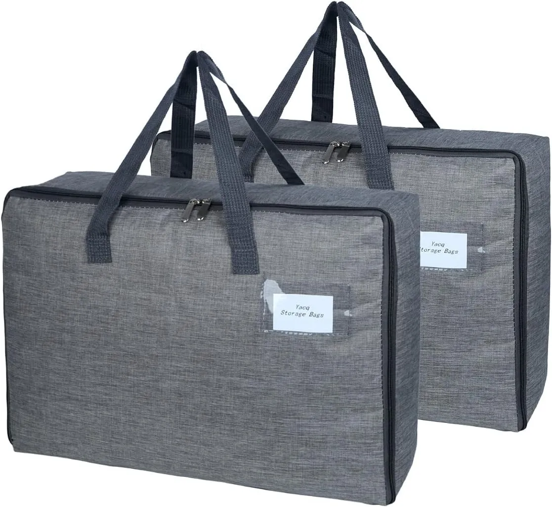 YACQ 2 Pack Large Moisture-Proof Storage Moving Travel Bag for Comforter Pillow Blanket Quilt Bedding Clothes/Water-Resistant Linen Fabric/Storage Container for Closet Under-Bed