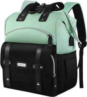 YALIXIAN Laptop Backpack for Women,College Work Teacher backpack for 15.6 Inch laptop with USB Charging Port,Travel Anti Theft Laptops Backpack RFID Anti Theft, Shoulder Purse Bags Green Black