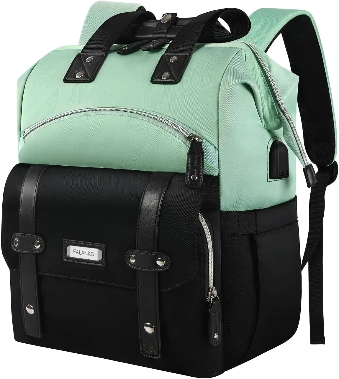 YALIXIAN Laptop Backpack for Women,College Work Teacher backpack for 15.6 Inch laptop with USB Charging Port,Travel Anti Theft Laptops Backpack RFID Anti Theft, Shoulder Purse Bags Green Black