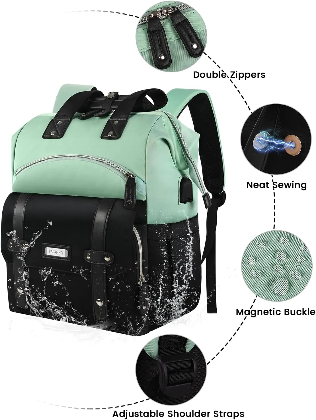 YALIXIAN Laptop Backpack for Women,College Work Teacher backpack for 15.6 Inch laptop with USB Charging Port,Travel Anti Theft Laptops Backpack RFID Anti Theft, Shoulder Purse Bags Green Black